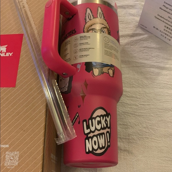 Labubu Stanley Pink Tumbler 40 Oz NEW All Day hydration Clear top reusable Straw - Picture 7 of 8